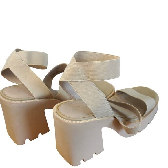 Madden Girl Templee‎ Lug Sole Sandal Beige Size 8 Platform Heel Elastic Straps - Picture 7 of 9